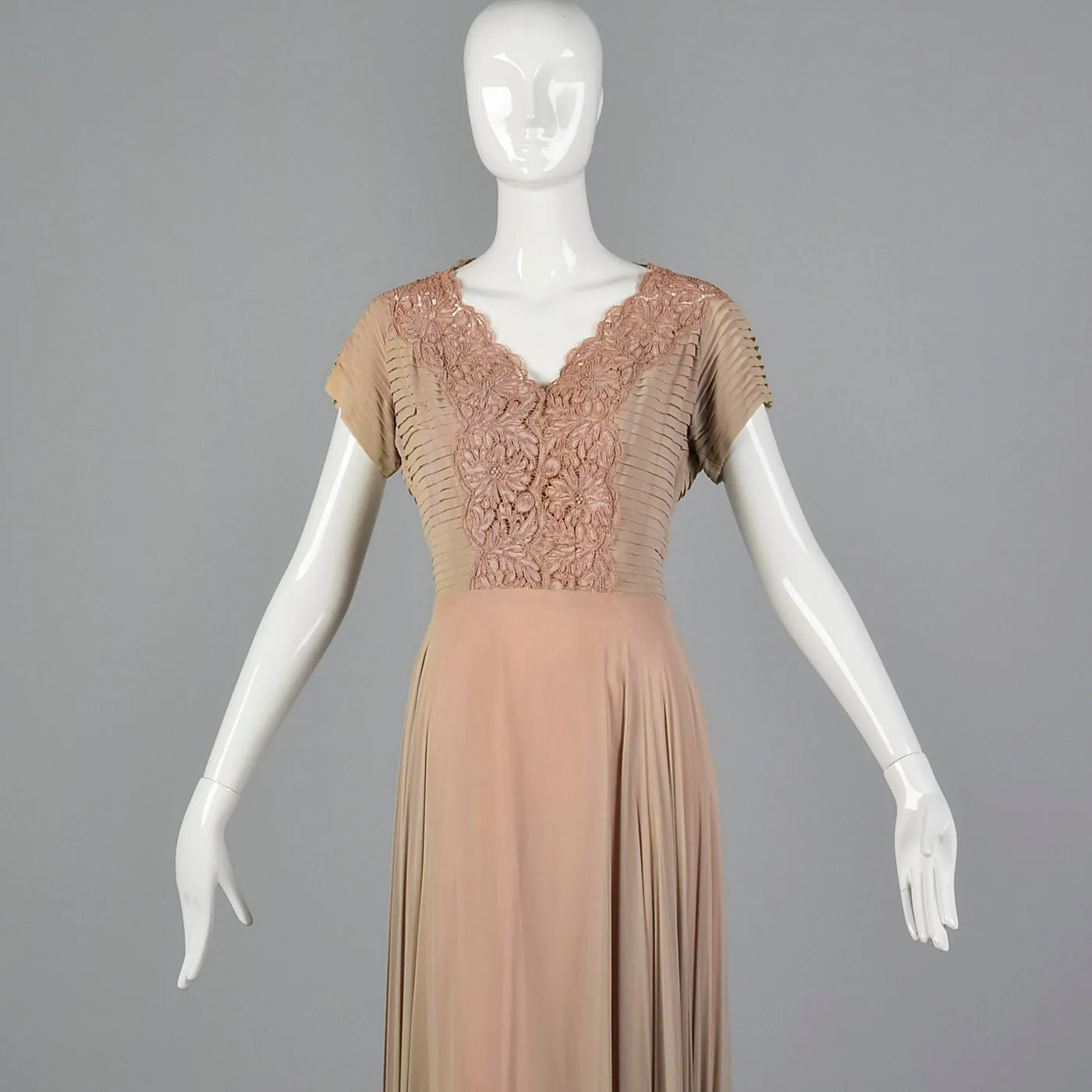 1940s Nude and Pink Layered Evening Dress
