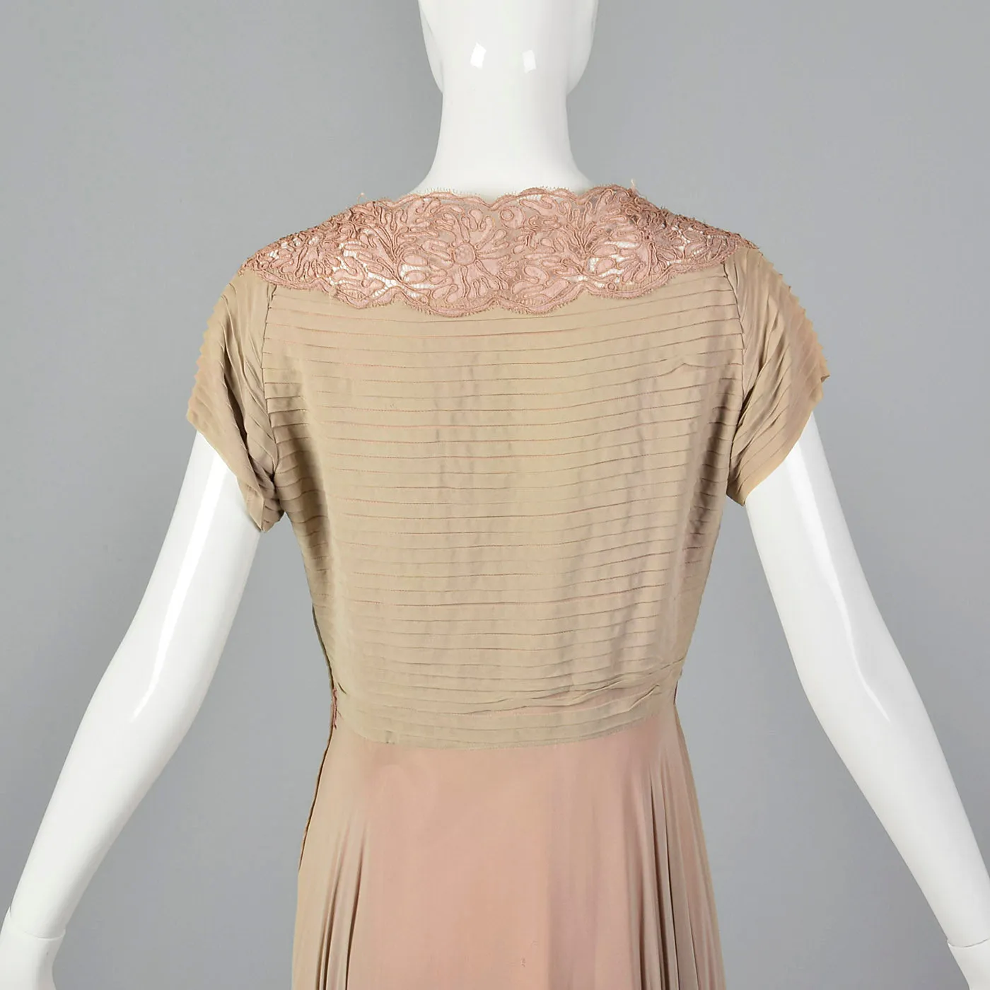 1940s Nude and Pink Layered Evening Dress