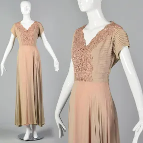 1940s Nude and Pink Layered Evening Dress