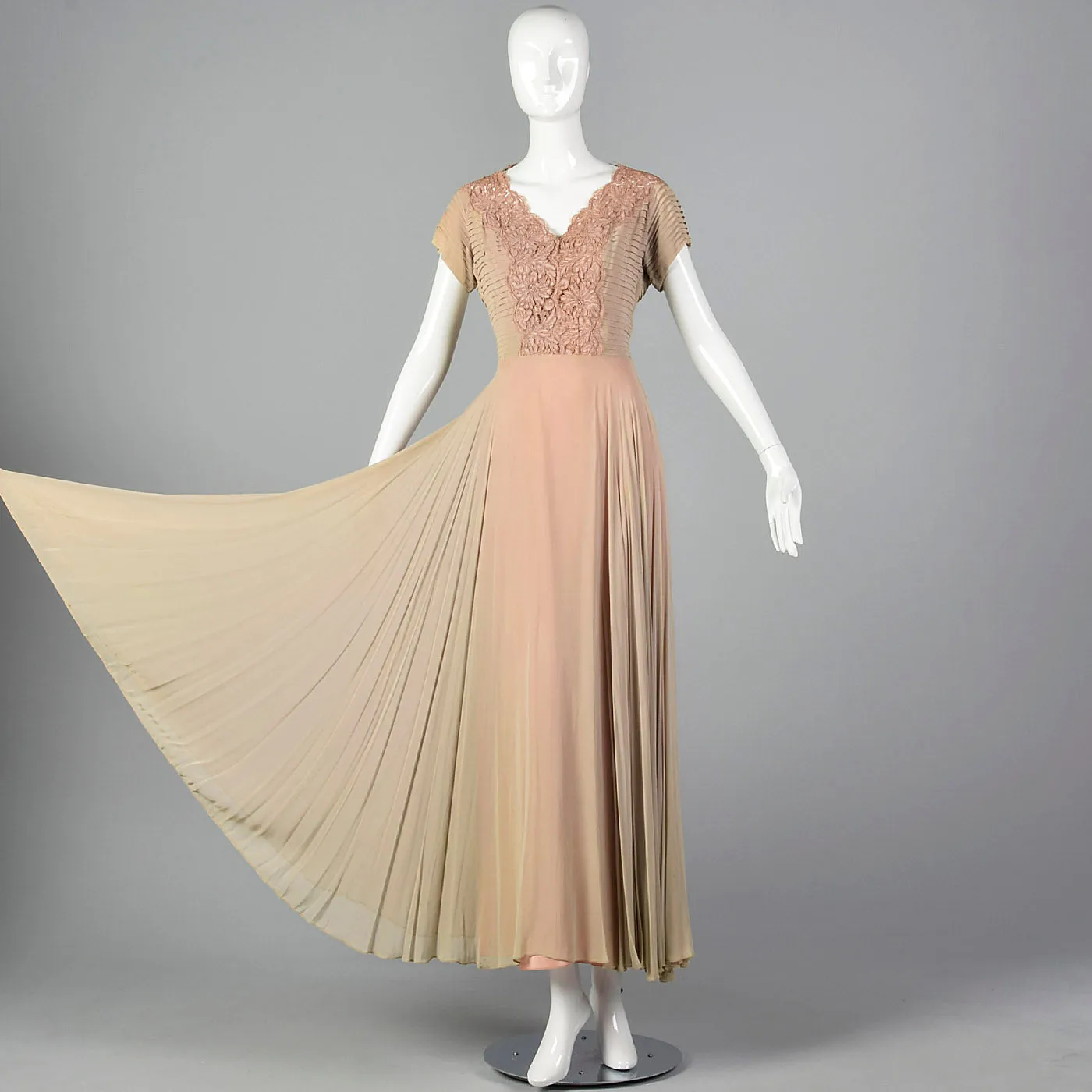 1940s Nude and Pink Layered Evening Dress