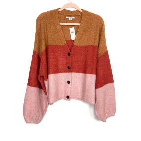 American Eagle Cognac/Brick/Pink Striped Cardigan NWT- Size L