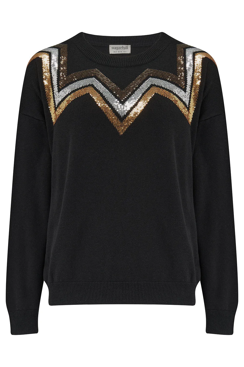 Anjali Sequin Jumper (Black, Chevron Stripes)