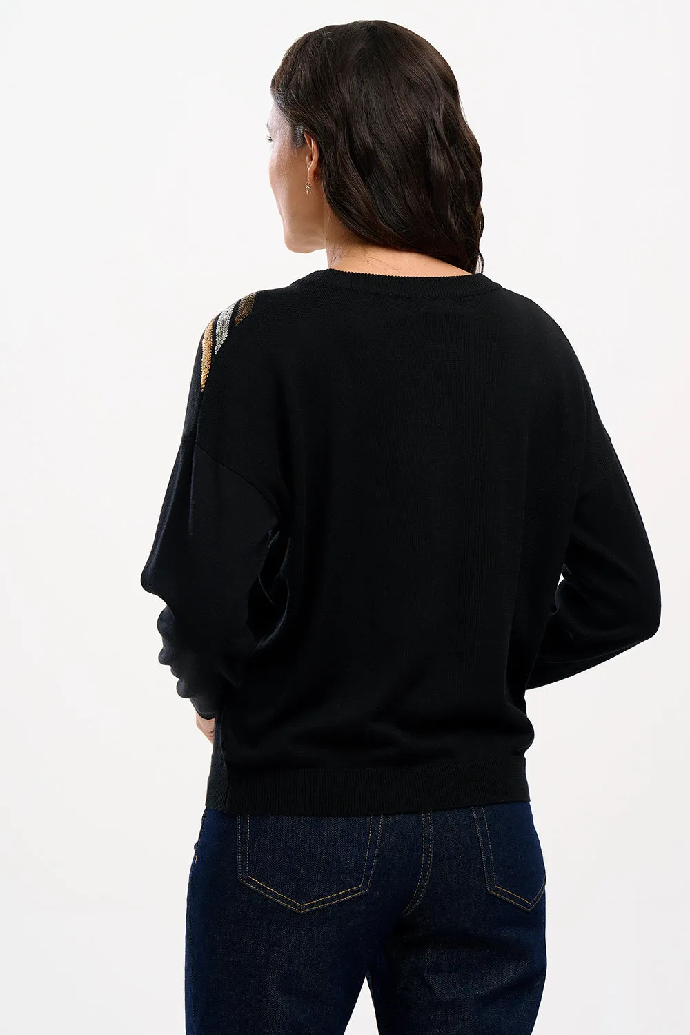 Anjali Sequin Jumper (Black, Chevron Stripes)
