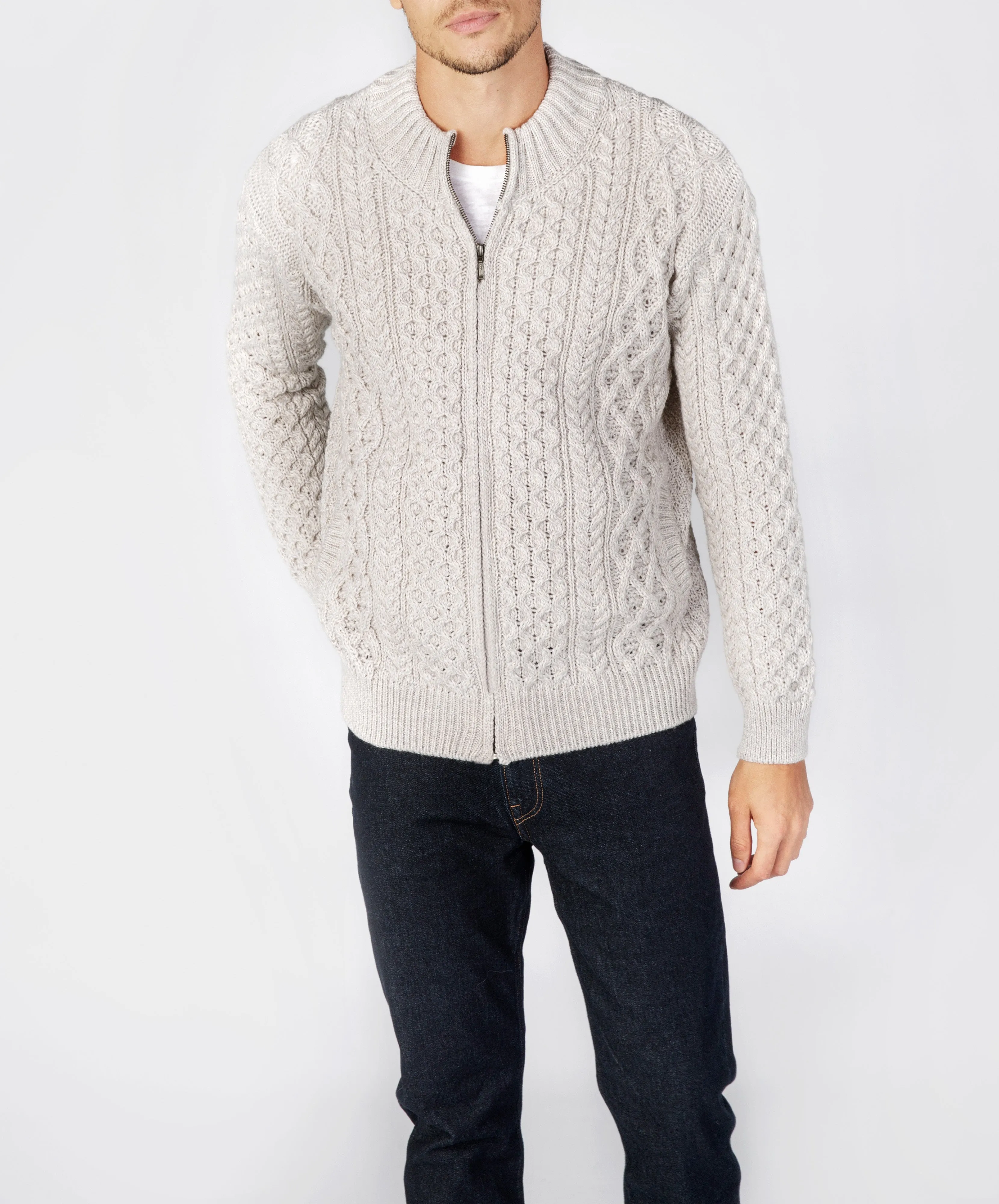 Ardross Aran Cardigan Silver Marl