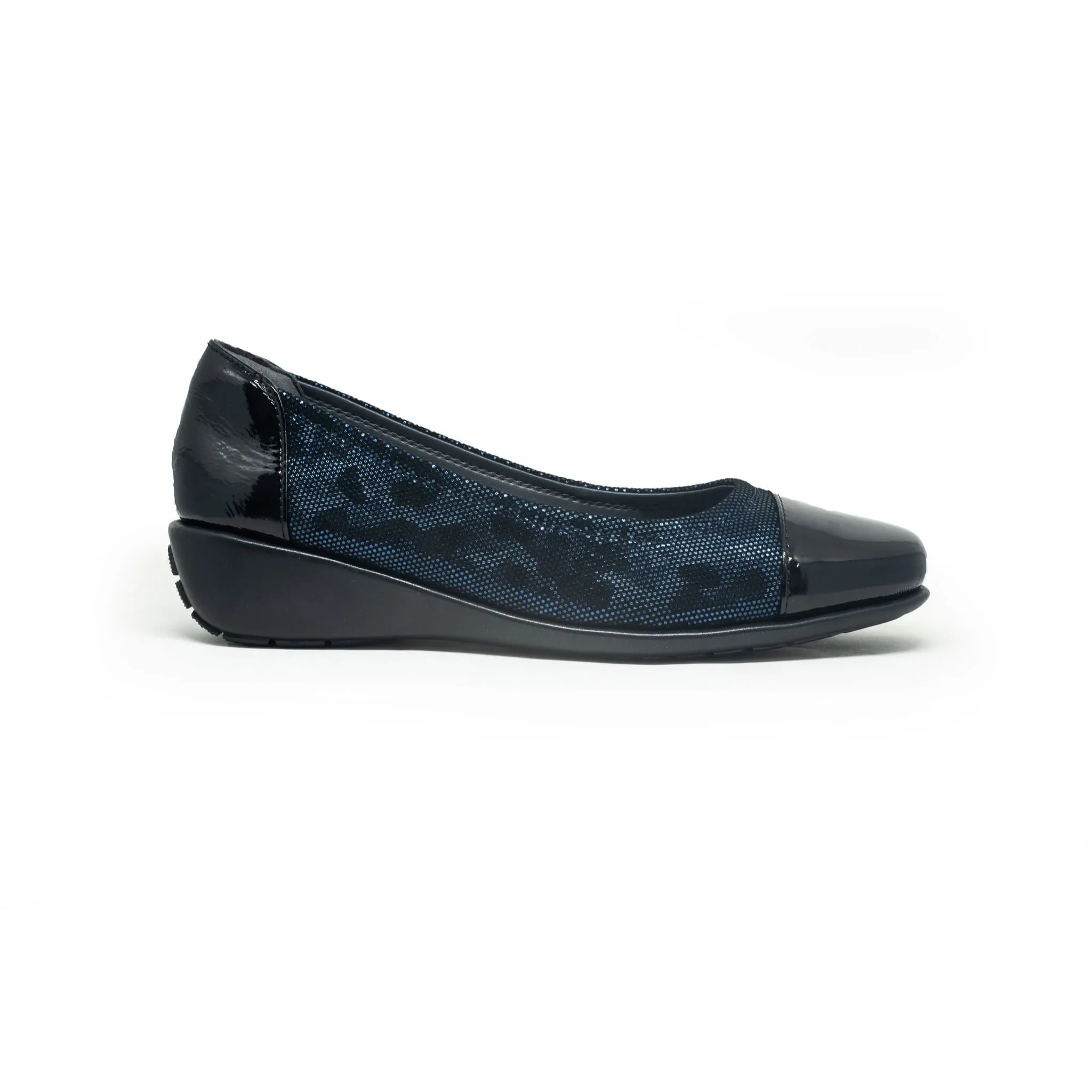 Barani Textured Leather Pumps With Micro Wedge 8948-128TX Navy