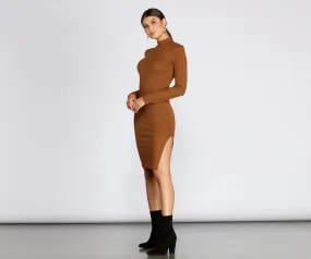 Basic Ribbed Knit Midi Dress