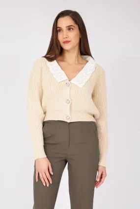 Beige Lace Collar Cardigan