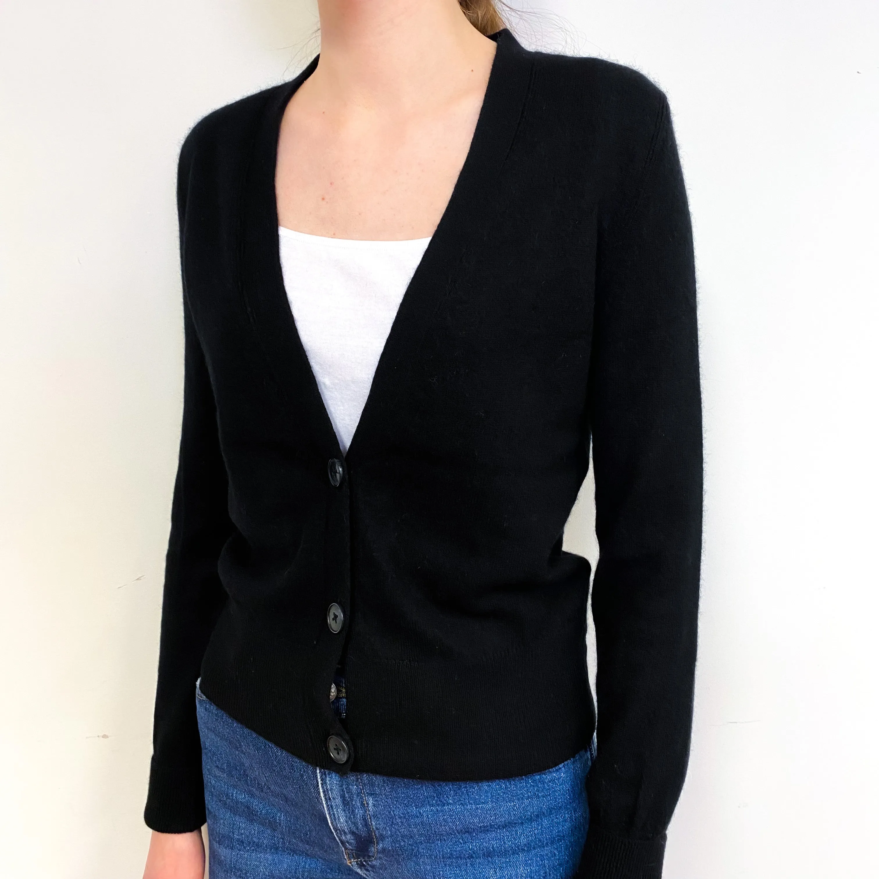 Black Cashmere Low V-Neck Cardigan Extra Small