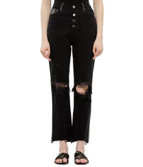 Black Leather Denim Jeans