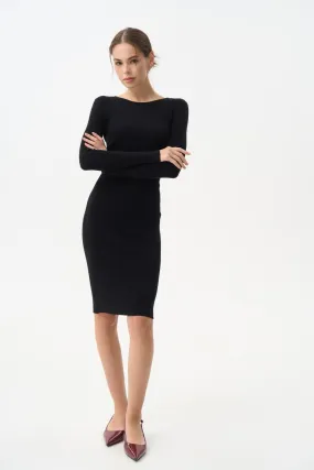 Black Long Sleeve Ribbed Knit Dress