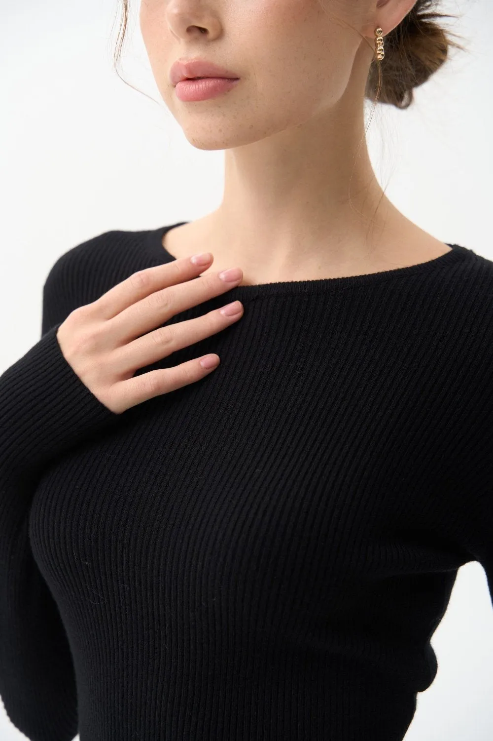 Black Long Sleeve Ribbed Knit Dress
