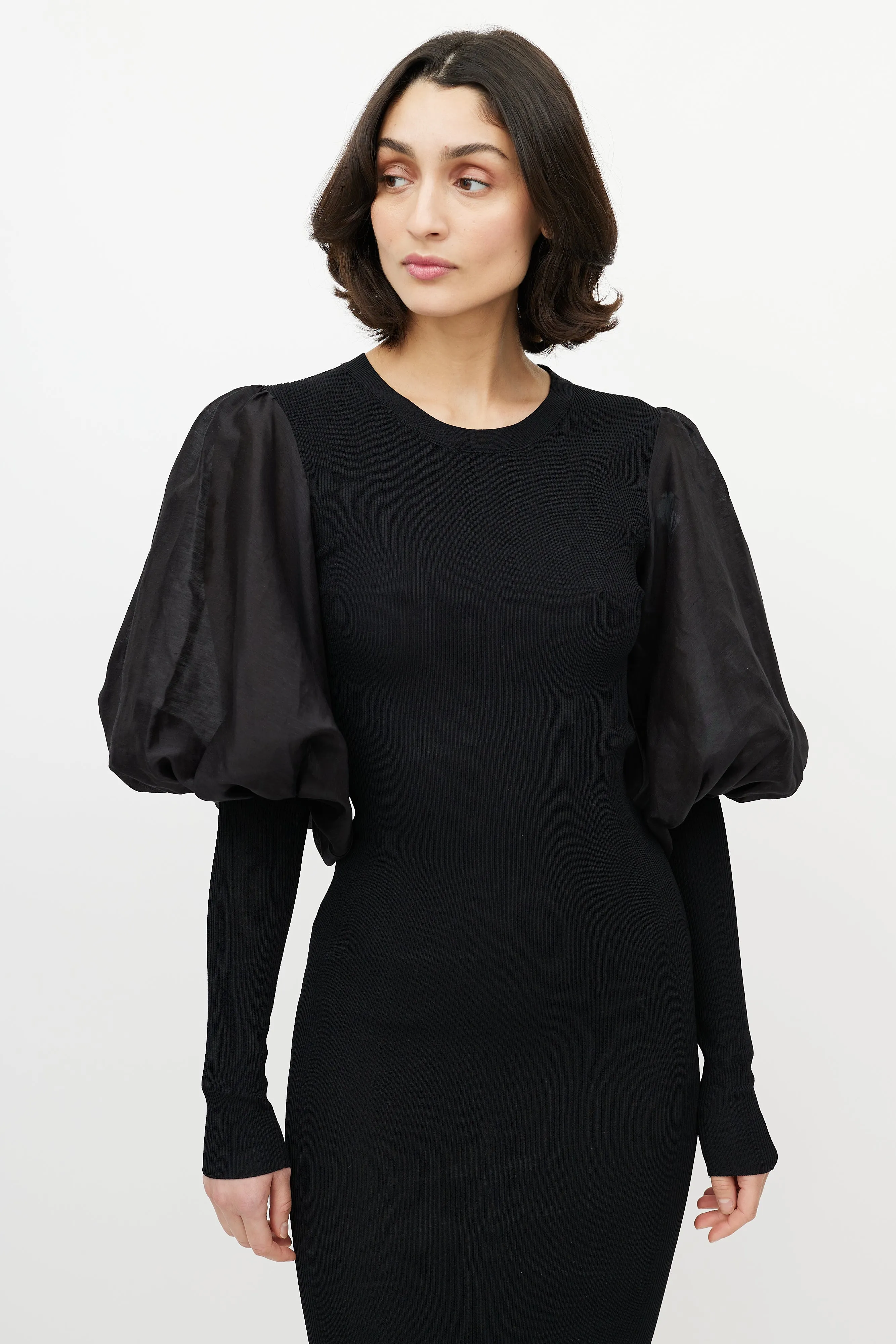 Black Vignola Puff Sleeve Knit Dress