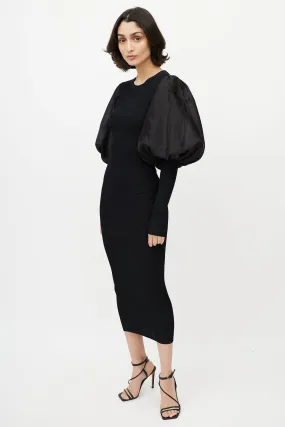 Black Vignola Puff Sleeve Knit Dress