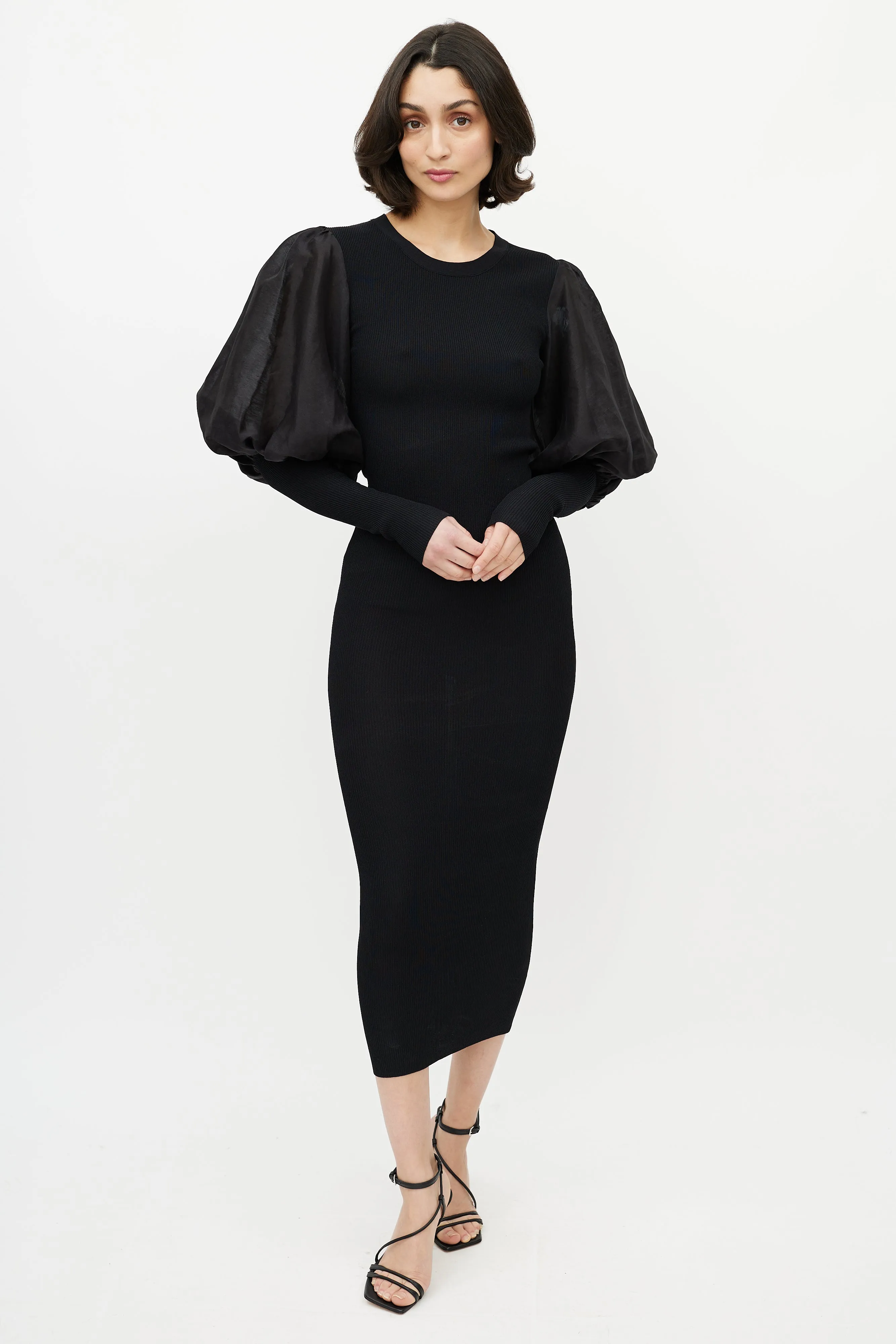 Black Vignola Puff Sleeve Knit Dress