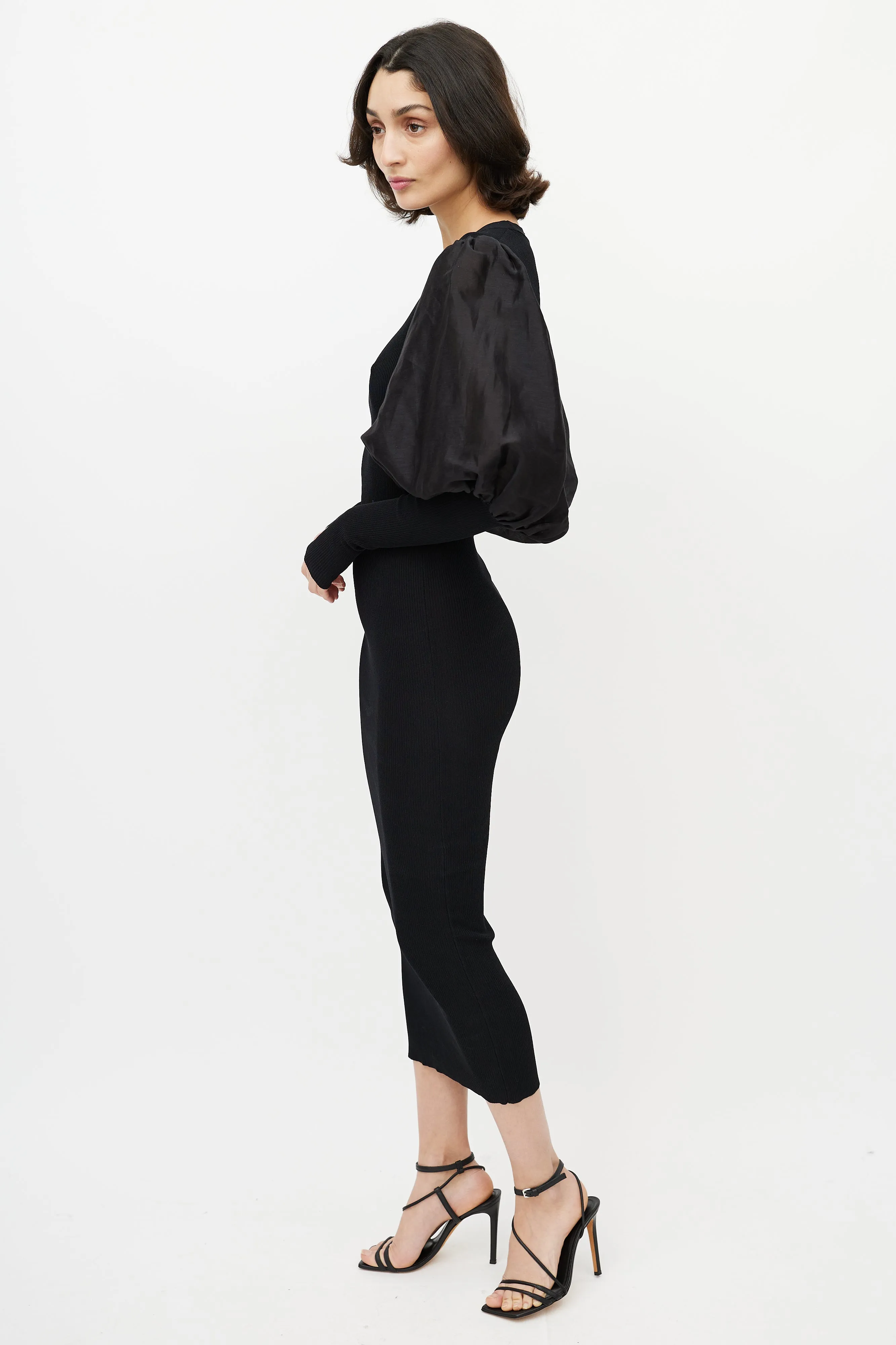 Black Vignola Puff Sleeve Knit Dress