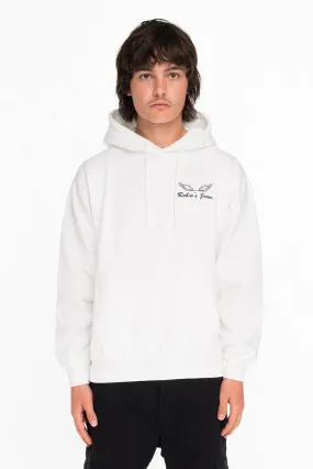 BLACK WINGS PULLOVER HOODIE IN WHITE