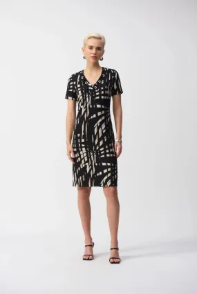 Black/Multi Silky Knit Tropical Print Shift Dress Style 251266