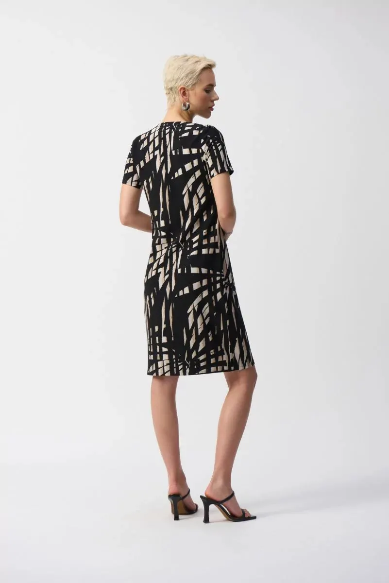 Black/Multi Silky Knit Tropical Print Shift Dress Style 251266