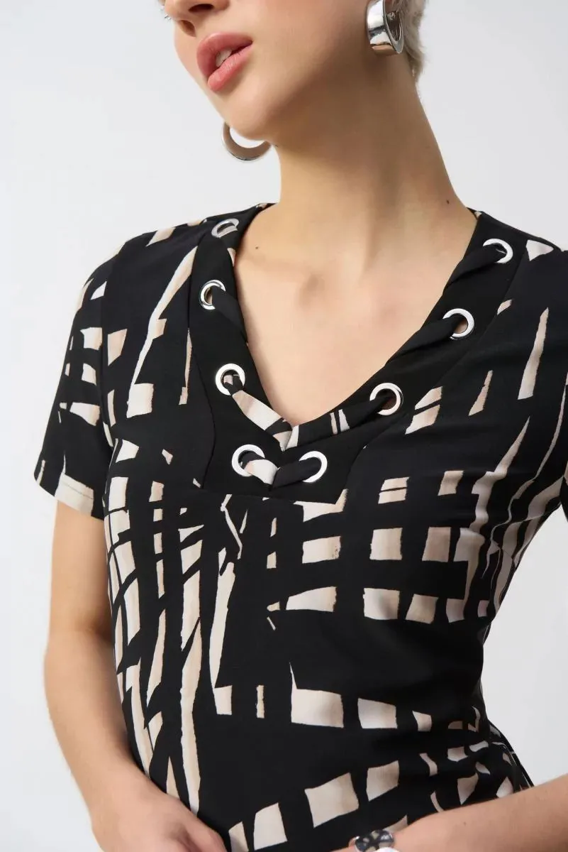 Black/Multi Silky Knit Tropical Print Shift Dress Style 251266