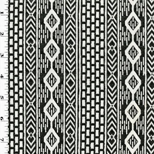 Black/White Abstract Tribal Stripe Pattern Double Knit Fabric