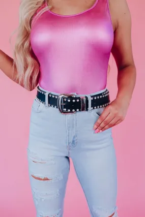 Bling Trimmed Silver Buckle Belt - Black