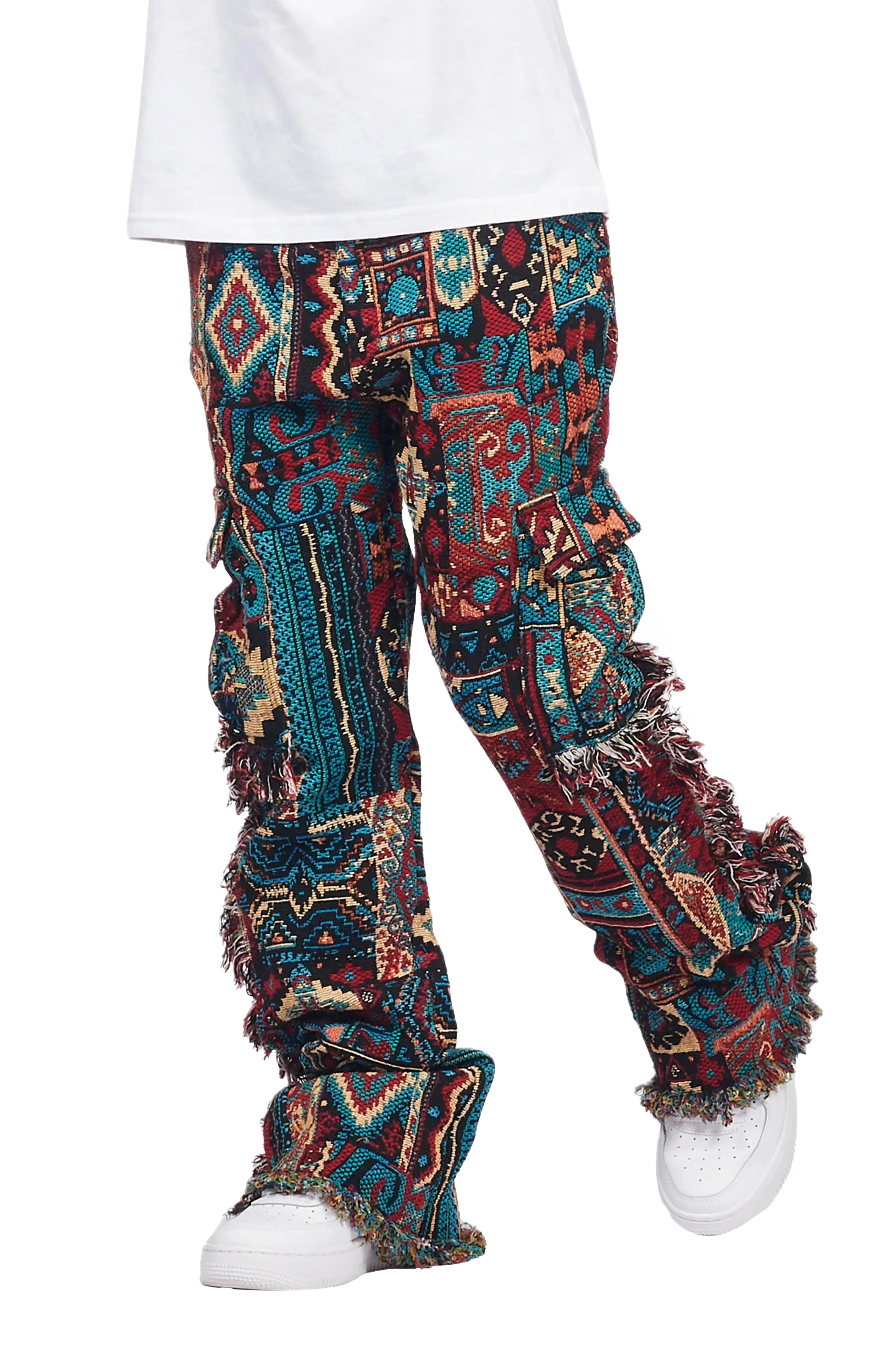 Boys Ayami Red Slim Tapestry Flare Pants