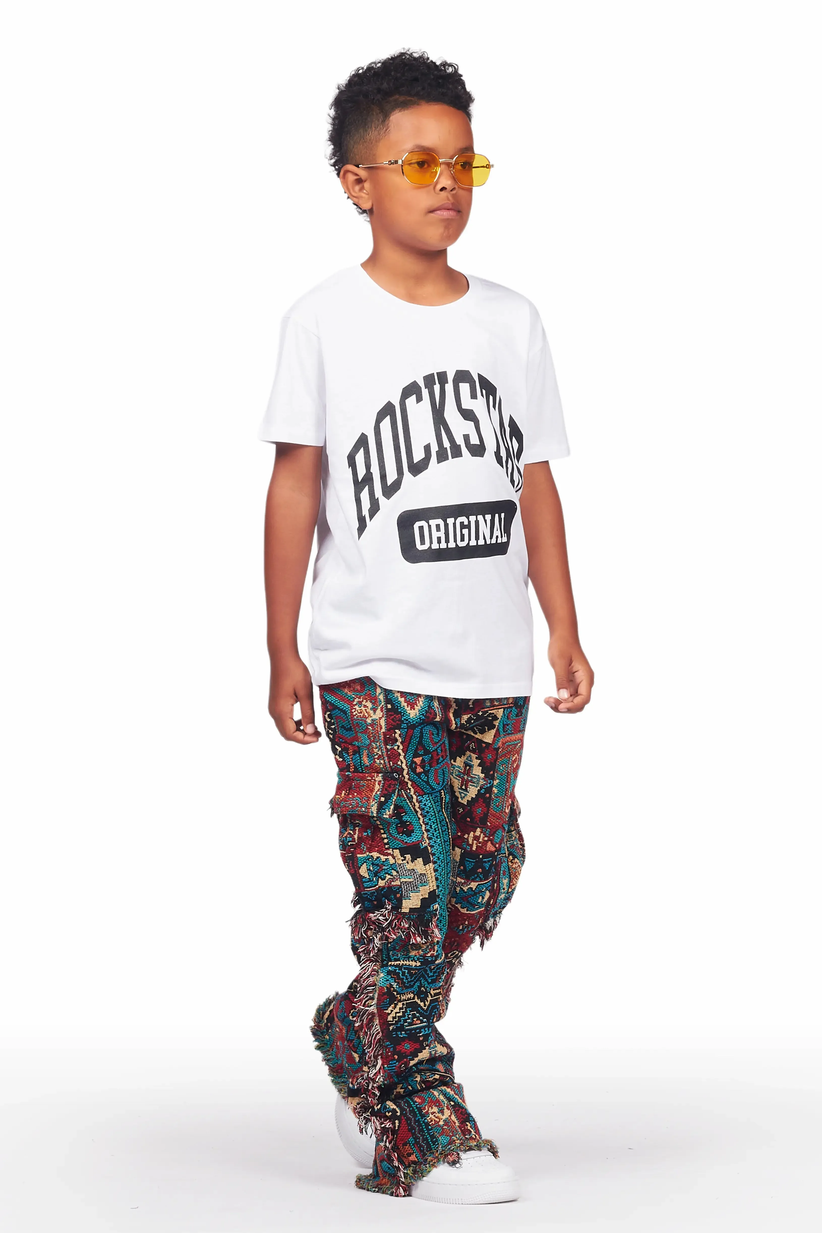 Boys Ayami Red Slim Tapestry Flare Pants