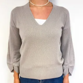 Brochure Walker Oyster Grey Cashmere V-Neck Jumper Small
