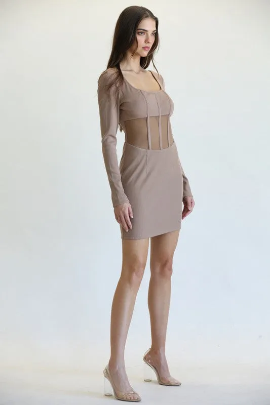 Brown Ribbed Knit Midi Dress