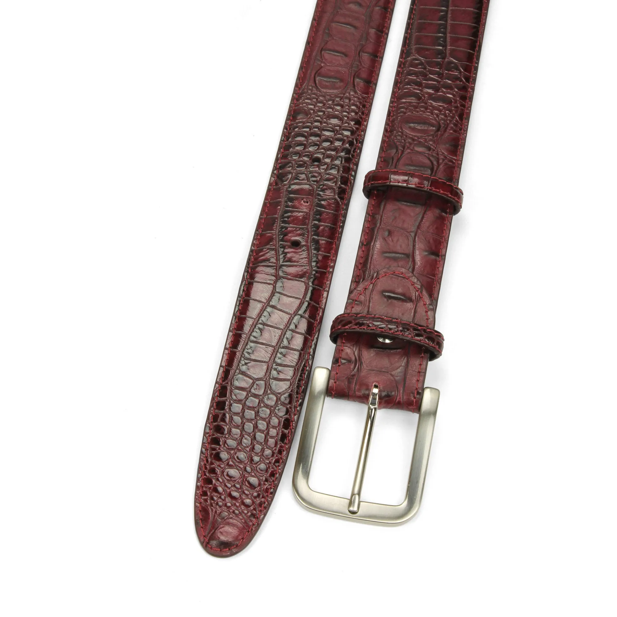 Burgundy Mock Caiman Effect Belt
