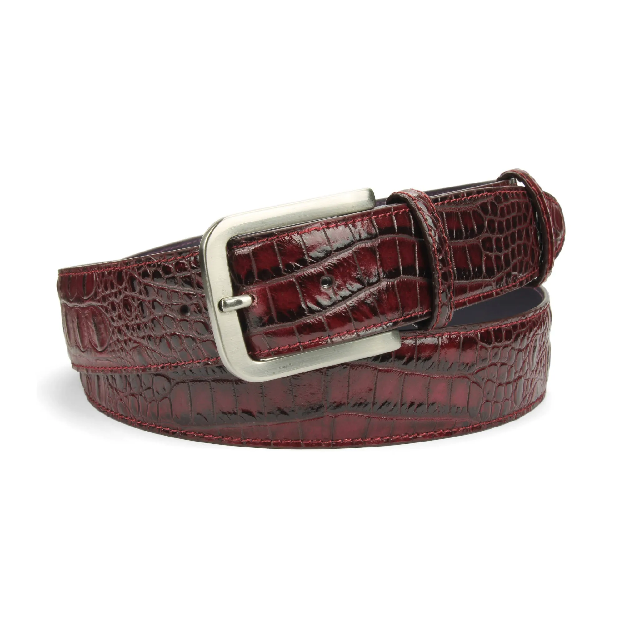 Burgundy Mock Caiman Effect Belt