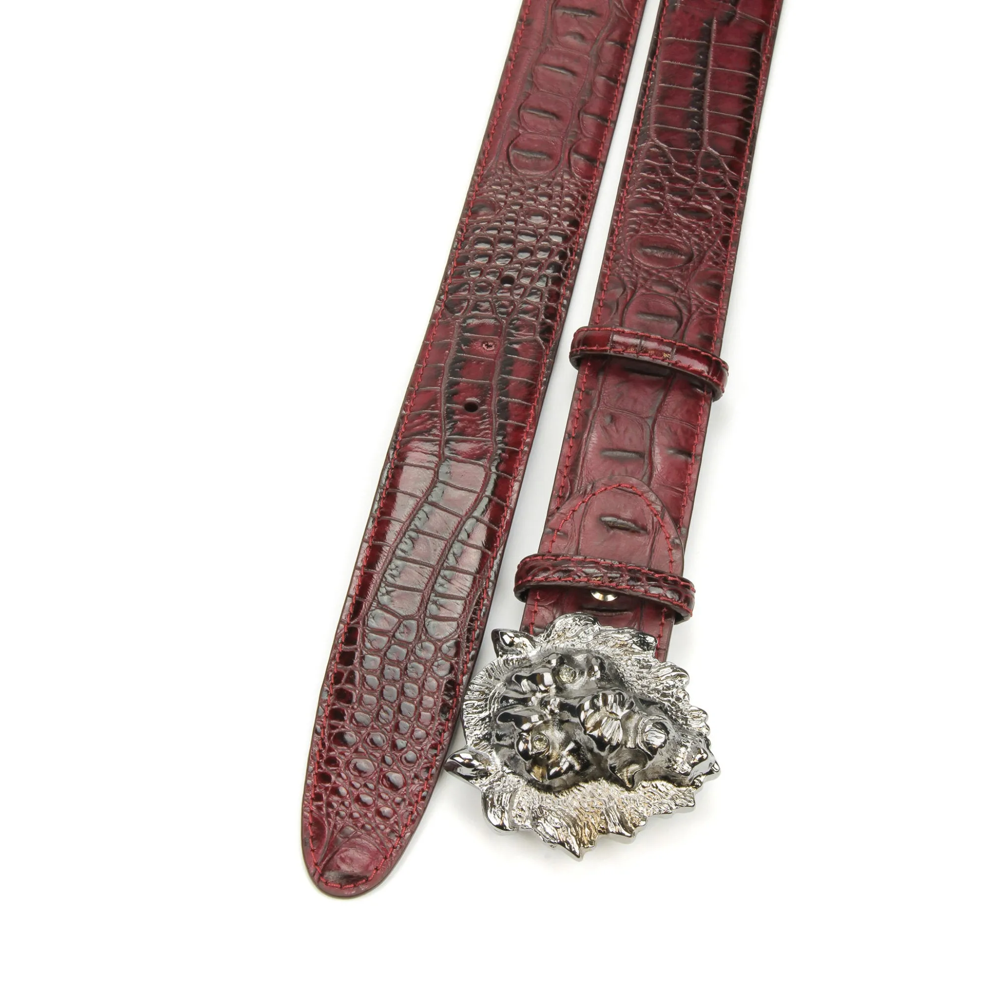 Burgundy Mock Caiman Effect Crystal Lion Belt