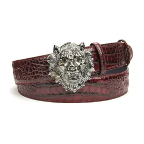 Burgundy Mock Caiman Effect Crystal Lion Belt