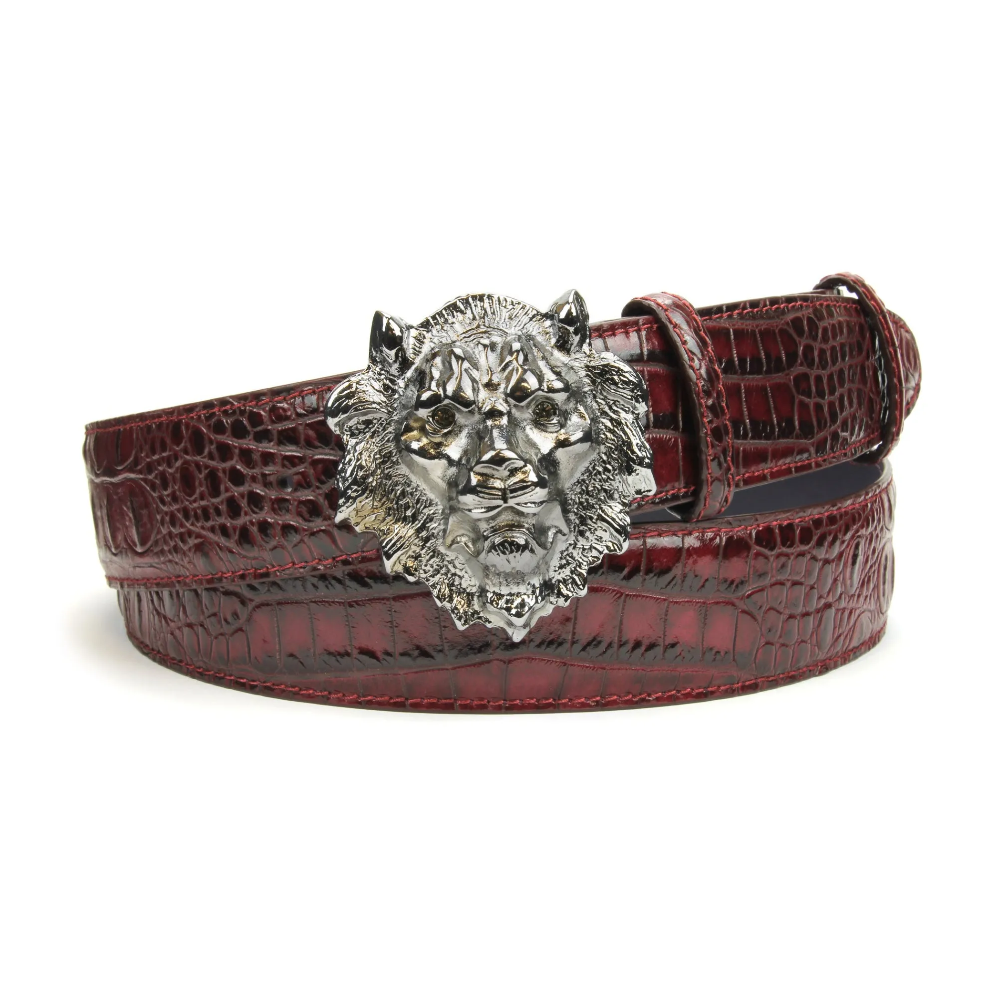 Burgundy Mock Caiman Effect Crystal Lion Belt