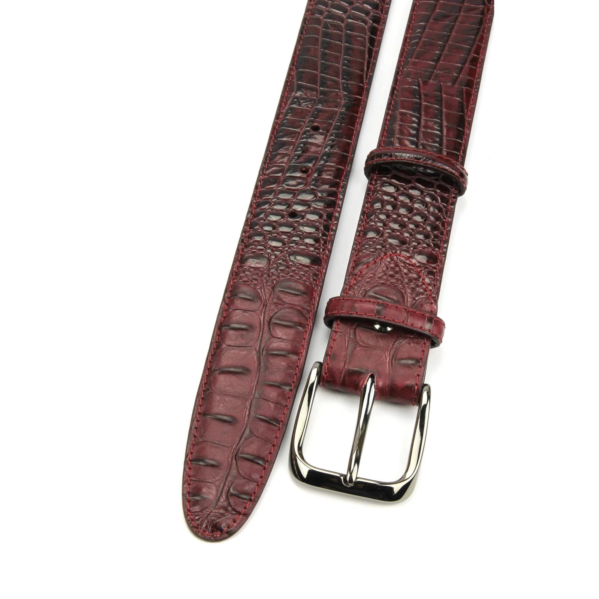 Burgundy Mock Caiman Effect Gunmetal Belt
