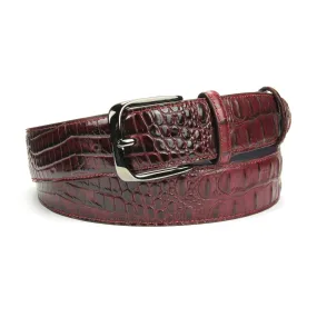 Burgundy Mock Caiman Effect Gunmetal Belt