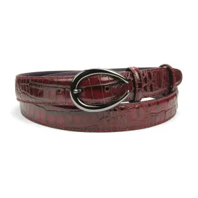 Burgundy Narrow Croc Effect Gunmetal Belt