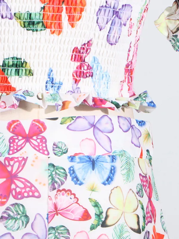 Butterfly Garden Party Crop Top and Ruffled Skirt Combination