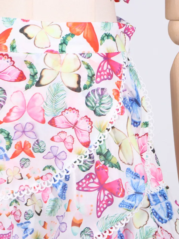 Butterfly Garden Party Crop Top and Ruffled Skirt Combination
