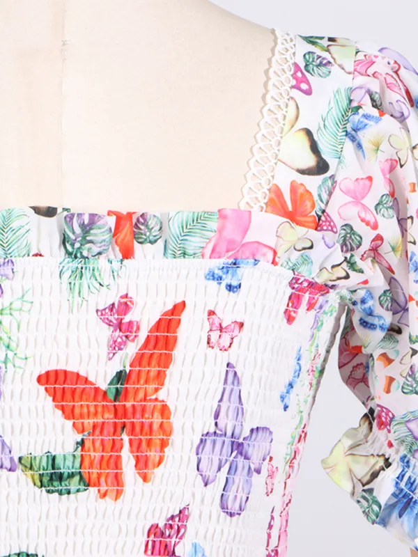 Butterfly Garden Party Crop Top and Ruffled Skirt Combination