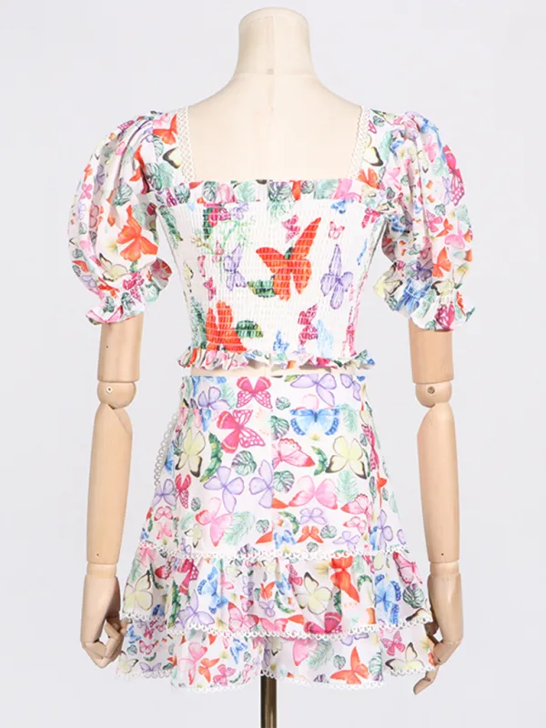 Butterfly Garden Party Crop Top and Ruffled Skirt Combination