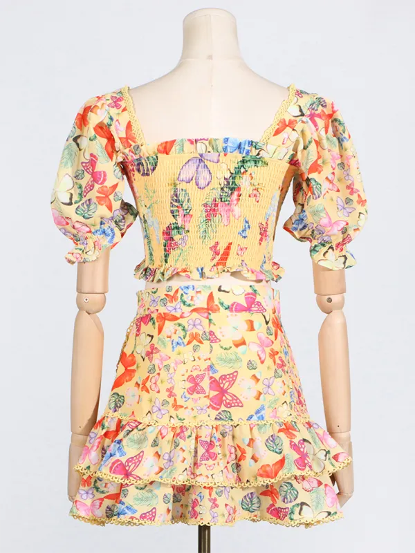 Butterfly Garden Party Crop Top and Ruffled Skirt Combination