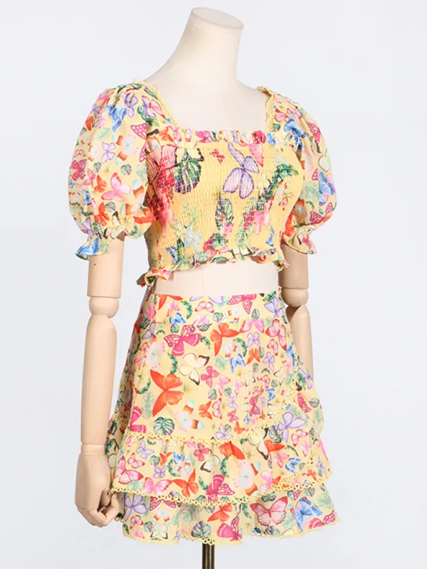 Butterfly Garden Party Crop Top and Ruffled Skirt Combination
