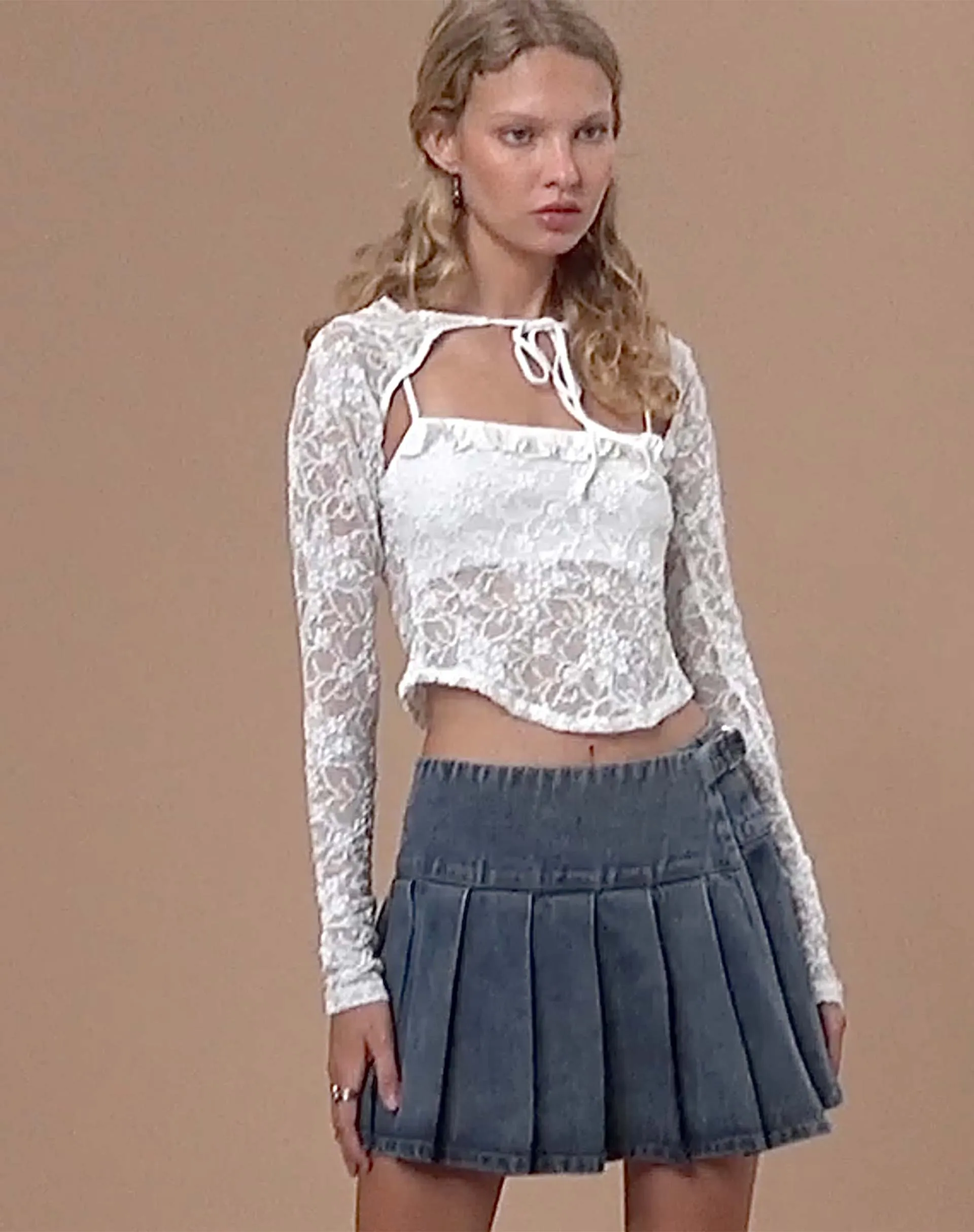 Carlina Long Sleeve Top in Lace Ivory