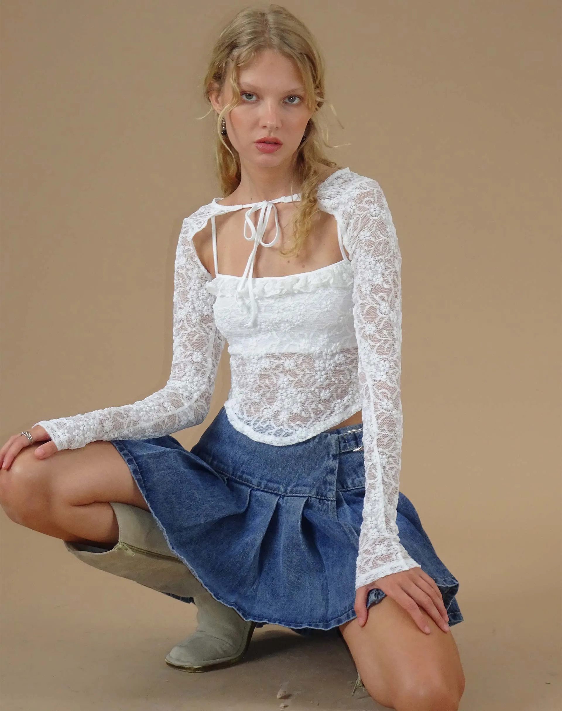 Carlina Long Sleeve Top in Lace Ivory