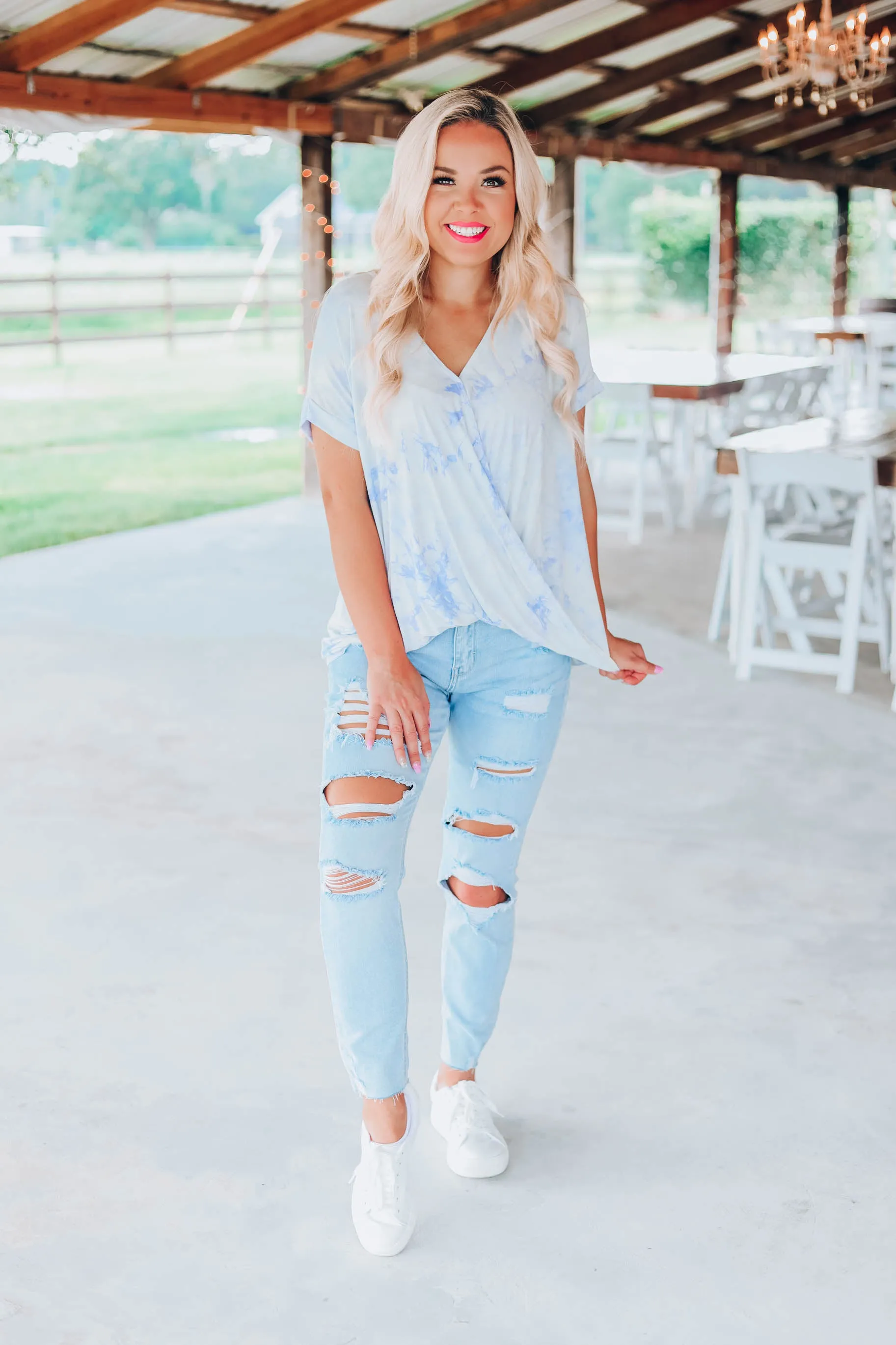 Cloudy Skies Tie Dye Top - Blue