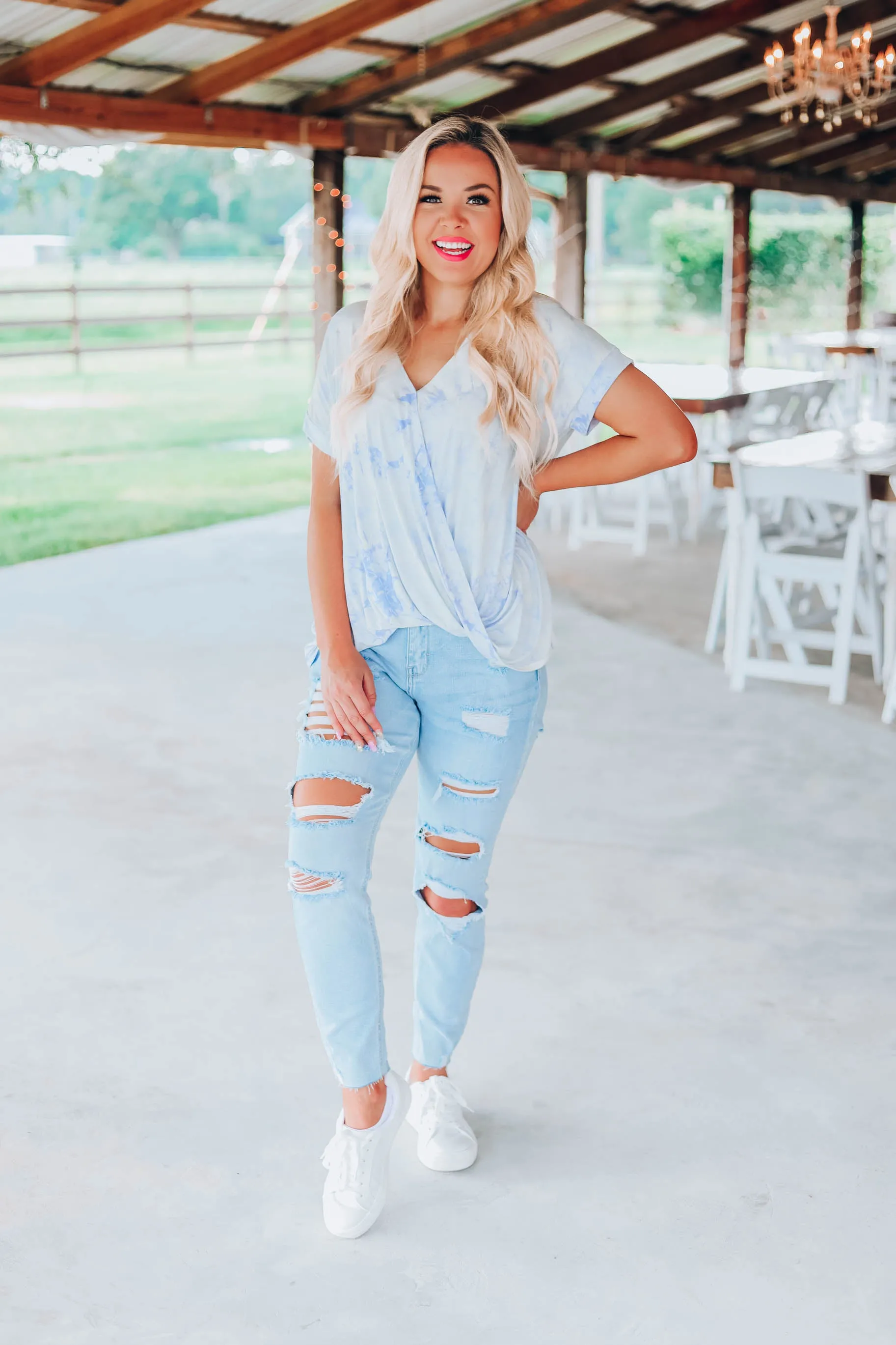 Cloudy Skies Tie Dye Top - Blue