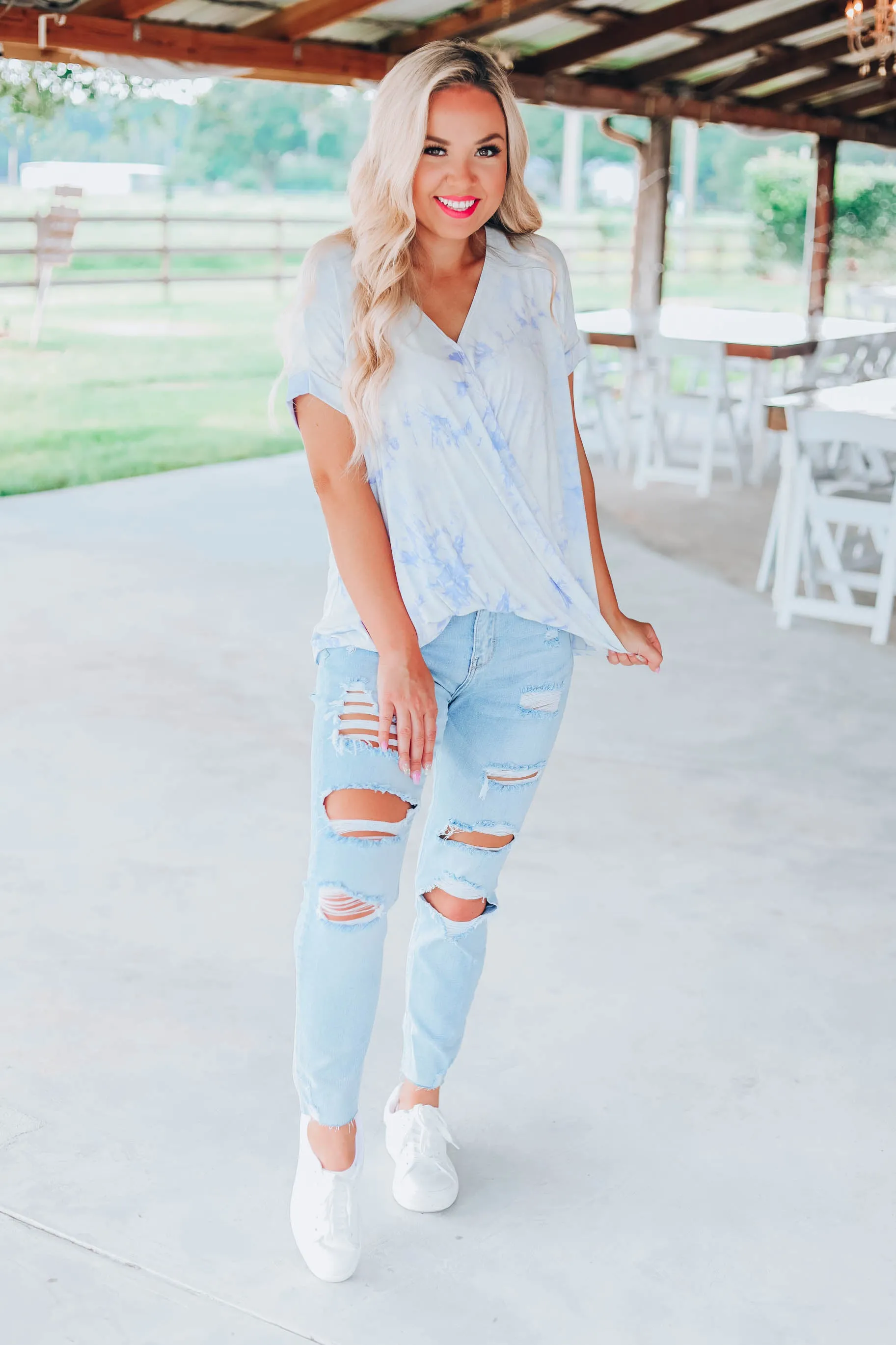 Cloudy Skies Tie Dye Top - Blue