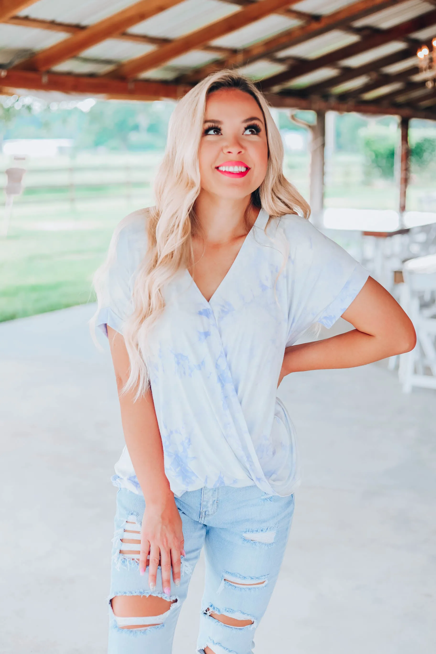 Cloudy Skies Tie Dye Top - Blue