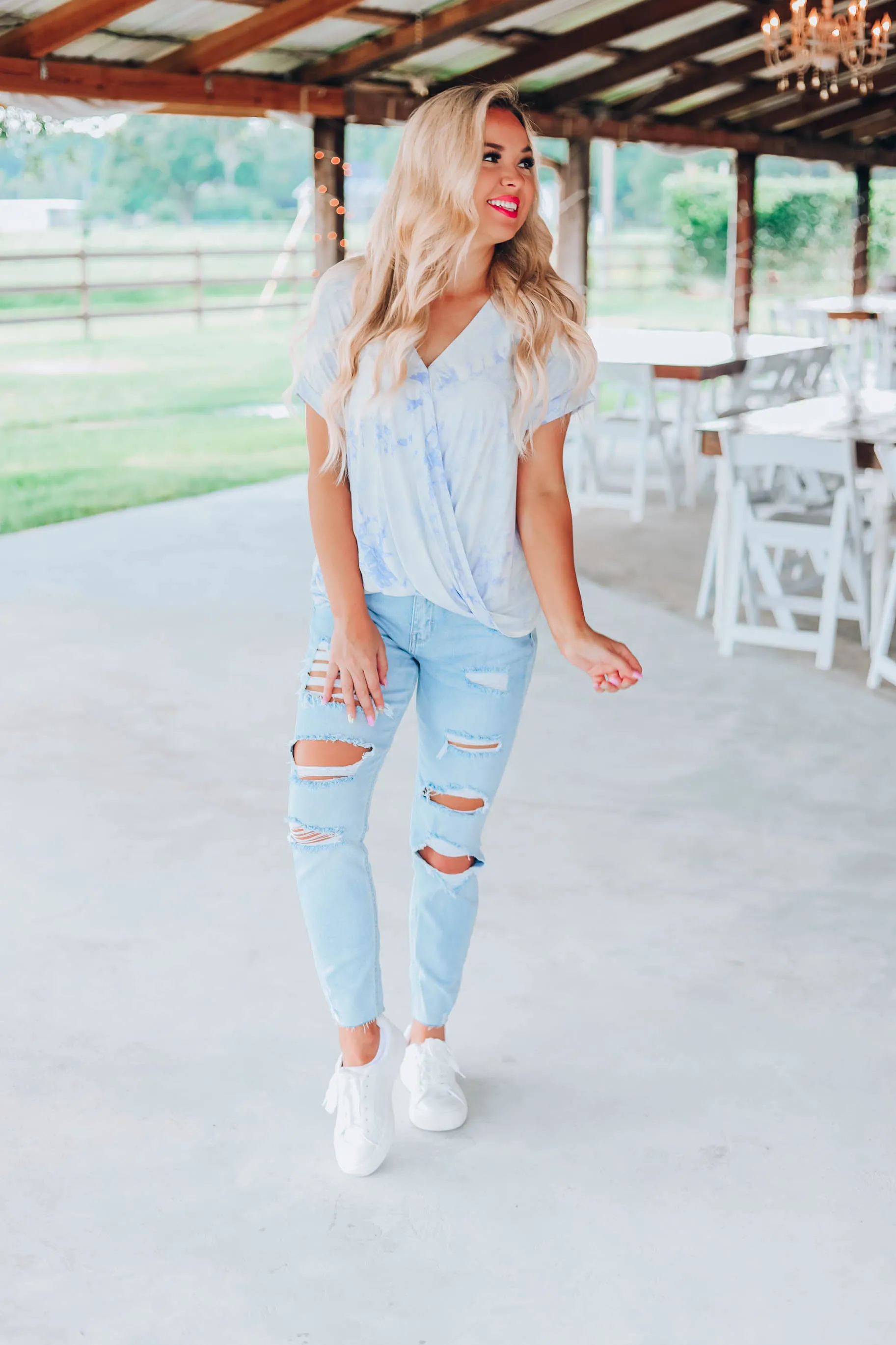 Cloudy Skies Tie Dye Top - Blue